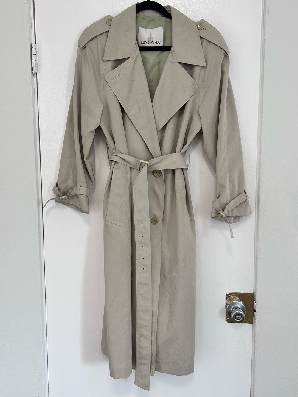 London Fog Light Beige Long Trench Coat with Belt